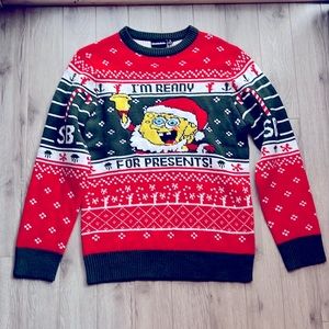 SpongeBob SquarePants Knit Ugly Christmas Sweater “I’m Ready For Presents￼” Sz M